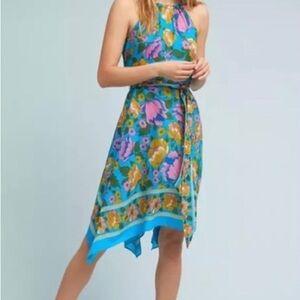 Anthropologie Lilka Dinan Halter Floral Dress Handkerchief Hem Fairy core whimsy